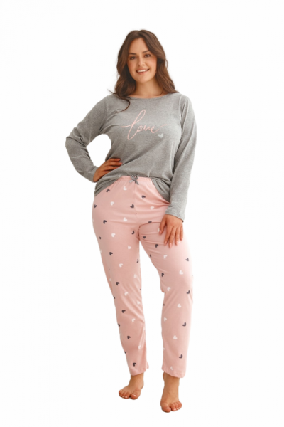Taro Cora 2607 Z'22 Dámské pyžamo plus size XXL šedá-růžová